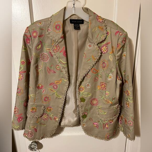 Vintage Cotton Lace Trim Floral Embroidered Blazer Jacket - Picture 4 of 4